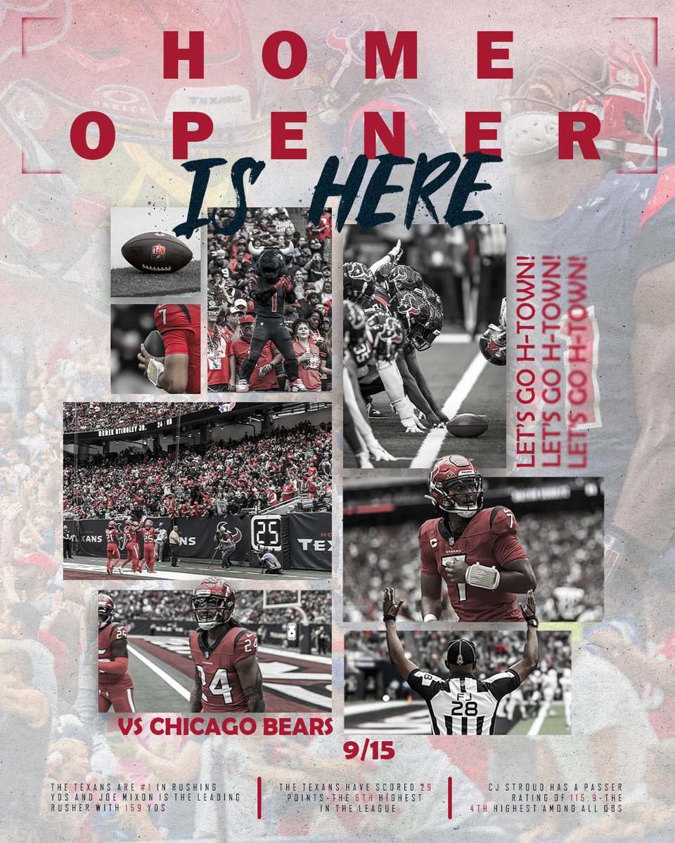 Get ready H-Town! Your <a href="/HoustonTexans/">Houston Texans</a> are on home turf today! 

⏰ : 7:20 P.M. 
🏟️ : <a href="/nrgpark/">NRG Park</a> 

#HCHSA #wearehoustonsports #htownmade