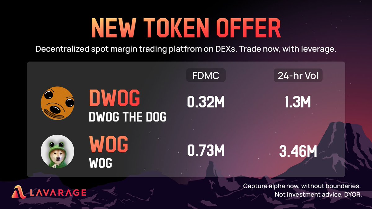 Attention Lavanauts 🧑🏻‍🚀 Our lenders have supplied liquidity for new tokens! You can now trade:

✨ $DWOG <a href="/dwogdwog/">DWOG</a> 
✨ $WOG 

with leverage on Lavarage!