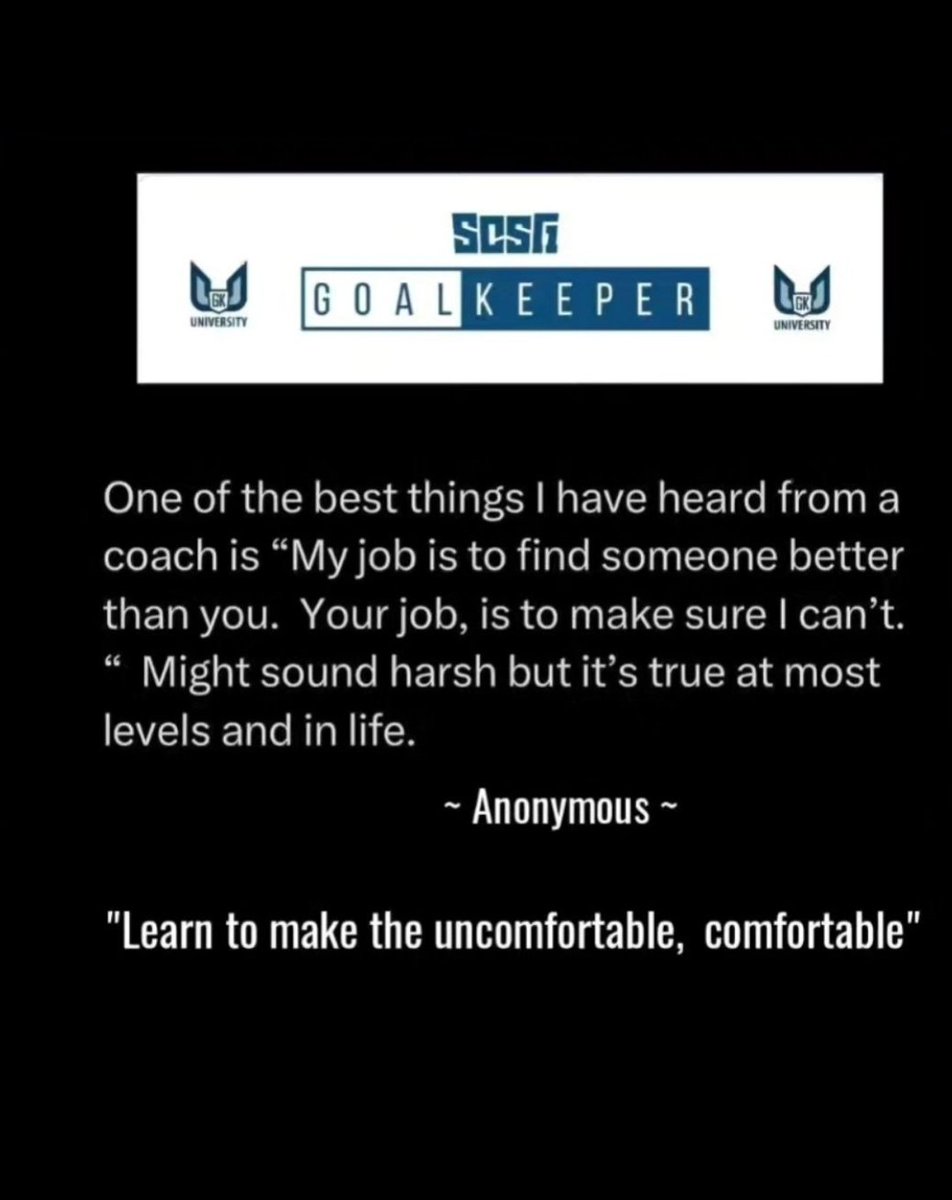 GKTACKETT's tweet photo. Good luck today, GKs.
Remember, it's the job you signed up for. If it was easy, everyone would do it!
#gkunion
#scsg
#gkuniversity
#gk
#goalkeeper
#motivation https://t.co/Uh3eX6H0d2