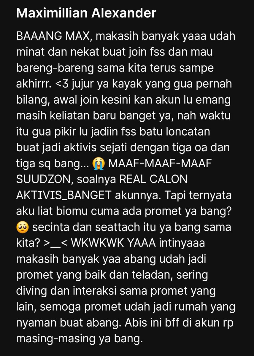 <a href="/FromSupersonic/">⭐️</a> <a href="/FromRadiants/">Proud Radiants, Dhika.</a> @subFSS Terima kasih banget buat FSS dan Radiants yang udah nerima gw apa adanya, dan juga hadiah yang mengharukan ini. Asik kan jadi satu-satunya buat kniow. 😉