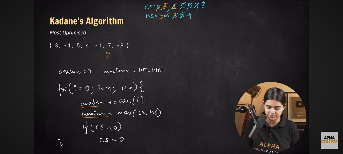 VishnuV70210082's tweet image. Day 10 of learning DSA using C++
Hello everyone 🤠
Today I learned #KadanesAlgorithm and I solved maximum subarray sum problem on @LeetCode.
I really thanks to @ShradhaKhapra_ ma'am for providing valuable lectures to us.