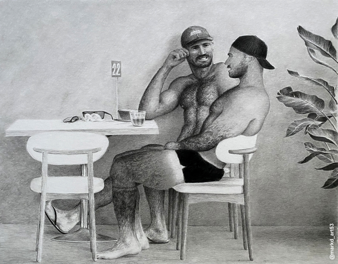 Recent drawing inspired by a visit to the Gold Coast.
'Coffee Catch Up'
#bromance #pencildrawing #mixedmediadrawing #colourpencilandgraphite #meninart