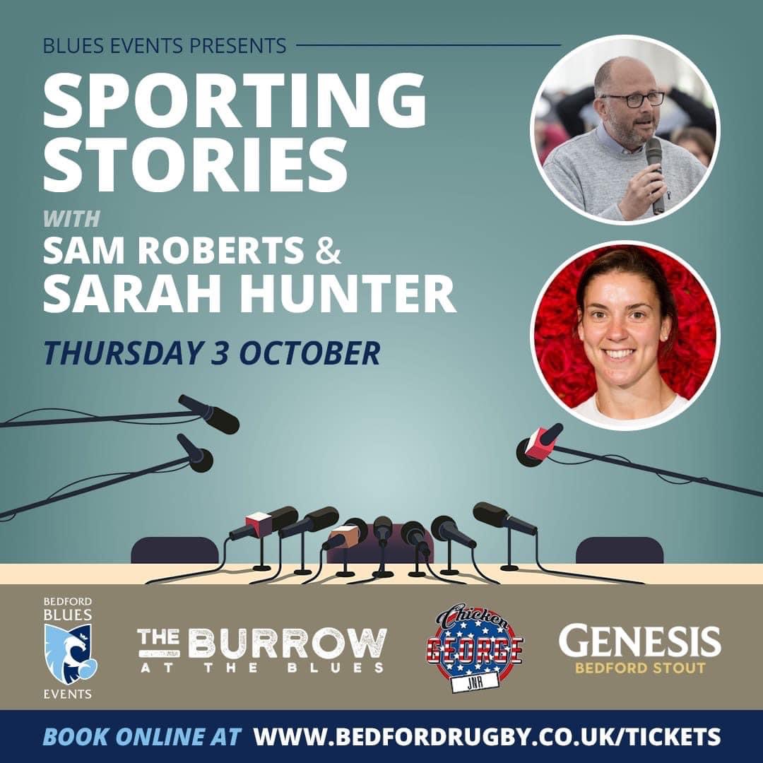 Sam Roberts (@samrobertscomms) on Twitter photo Another good win for <a href="/sarah_hunter8/">Sarah Hunter</a>'s <a href="/RedRosesRugby/">Red Roses</a> on Saturday. Ahead of a RWC in 2025, it is an incredible time to be involved in women's rugby.
Come meet and listen to Sarah early next month at the Burrow at <a href="/BedfordBluesRFC/">Bedford Blues</a>. Tickets just £24, small venue, book early. Another good win for <a href="/sarah_hunter8/">Sarah Hunter</a>'s <a href="/RedRosesRugby/">Red Roses</a> on Saturday. Ahead of a RWC in 2025, it is an incredible time to be involved in women's rugby.
Come meet and listen to Sarah early next month at the Burrow at <a href="/BedfordBluesRFC/">Bedford Blues</a>. Tickets just £24, small venue, book early.