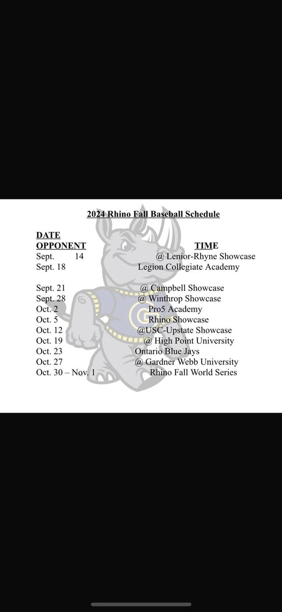 Fall schedule for the Rhinos. #RollNo's