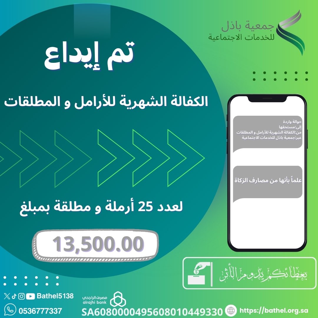 قامت #جمعية_باذل للخدمات الاجتماعية بصرف الدفعة الشهرية لكفالة #الأرامل و #المطلقات الأشد حاجة، حيث تضمنت إيداع المبالغ المستحقة في حسابات المستفيدين ، وذلك اهتماماً من الجمعية لهذه الفئة من المجتمع.
** علماً بأنها من مصارف الزكاة.
#صدقه_جارية 
#الزكاة 
#القصيم 
#بريدة