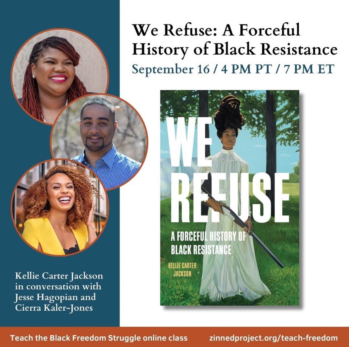 Jesse Hagopian (@jessedhagopian) on Twitter photo Yāall donāt want to miss this!
<a href="/kcarterjackson/">Kellie Carter Jackson</a> written a powerful book and Iām excited to join her and <a href="/_cierrajade_/">Dr. Cierra Kaler-Jones, she/her</a> to talk about how we get free!
#TeachTruth #TeachTheBlackFreedomStruggle
zinnedproject.org/news/we-refuse⦠Yāall donāt want to miss this!
<a href="/kcarterjackson/">Kellie Carter Jackson</a> written a powerful book and Iām excited to join her and <a href="/_cierrajade_/">Dr. Cierra Kaler-Jones, she/her</a> to talk about how we get free!
#TeachTruth #TeachTheBlackFreedomStruggle
zinnedproject.org/news/we-refuseā¦