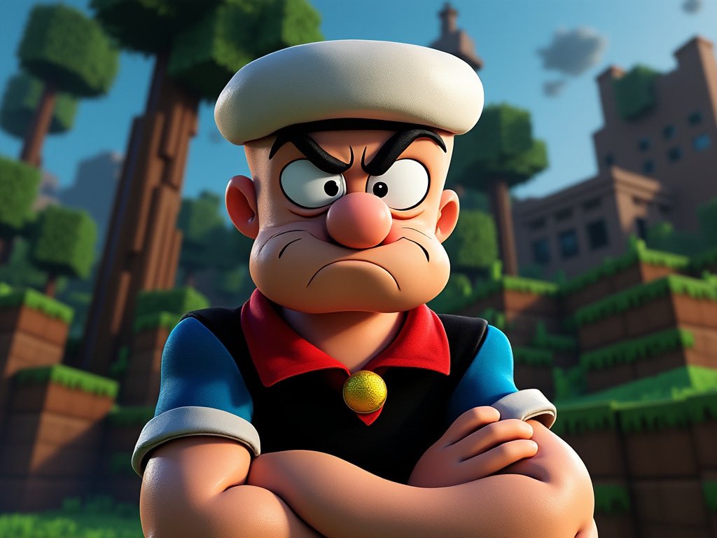 _spudmonkey's tweet photo. Popeye trapped in Minecraft - Not happy
#popeye #minecraft #ai #aiart #aiartcommunity #spudmonkey #grok #fyp https://t.co/mcGHCj0KHz