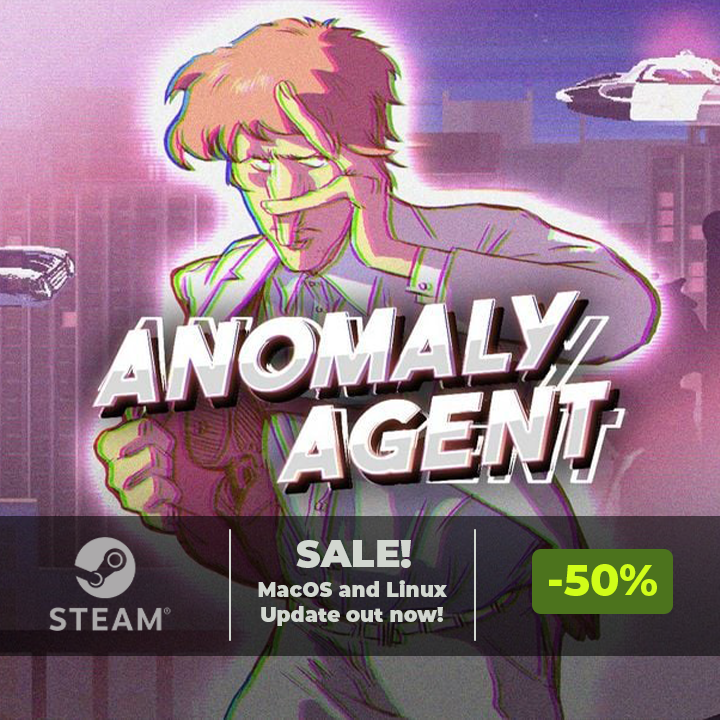 phewphewgames's tweet image. We have two exciting news for you! 🎉 

1️⃣ We’ve just launched our biggest sale ever, Anomaly Agent is 50% off now! 💰

2️⃣ Our MacOS and Linux updates are now live! 🐧