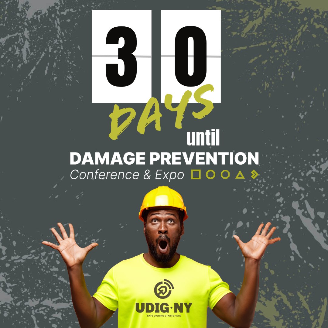 📅 30 Days Until the UDig NY Damage Prevention Conference &amp; Expo!

Register Today!
bit.ly/3OYVVfA

#DamagePrevention #SafetyFirst #UDigNYExpo #UDigNY #ConferenceCountdown #30DaysToGo