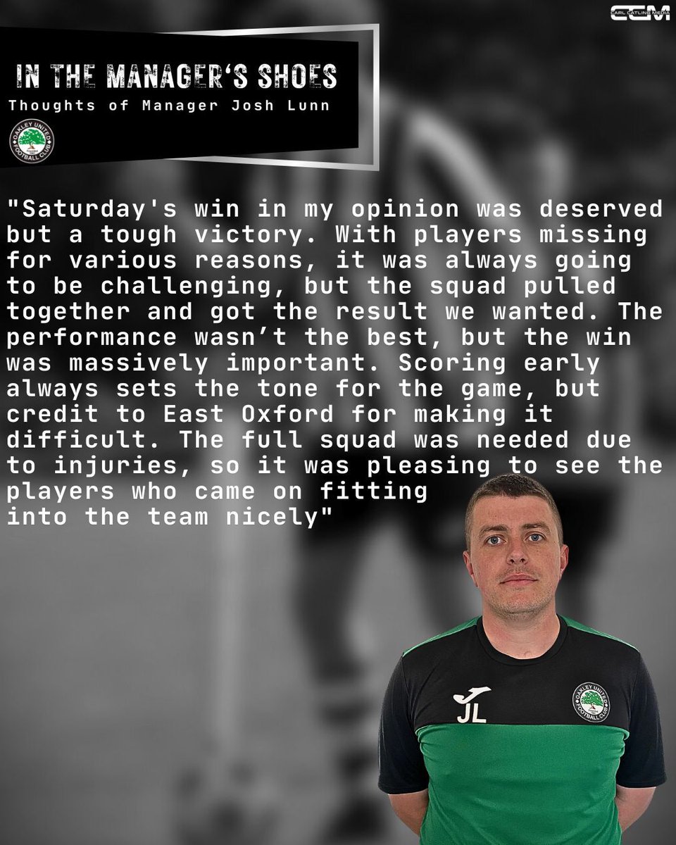 OakleyUtdFC's tweet photo. In The Managers Shoes: Insight into Oakley United Manager Josh Lunn 🗣
Saturday's win ✅️
Squad ✅️
Looking ahead ✅️
#UpTheOak #nonleaguefootball #ManagerThoughts https://t.co/Z9SYx4UhQp