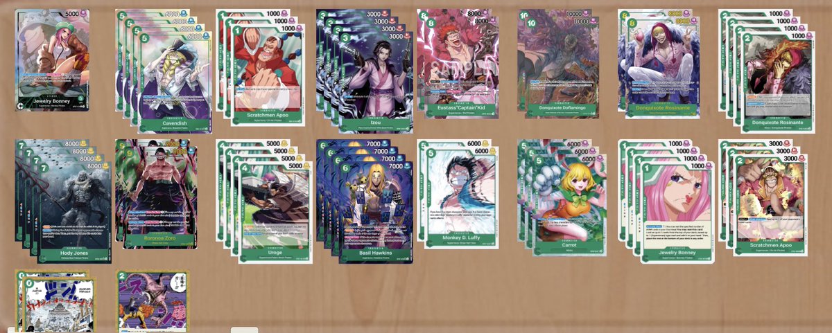 Auckland OP08 top 4 finish with Bonney 😁

1 Lucci ❌
2 Hannyabal ✅
3 Reiju ✅
4 Reiju ✅
5 Lucci ✅
6 BY ✅
7 BY ✅
8 Bello Betty ✅

Top 16 pudding ✅✅
Top 8 3D2Y Luffy ✅❌✅
Top 4 Nami ❌❌

Big shoutout to my team <a href="/TIP_Oce/">Team Inner Piece</a> and all the Sydney folks that run reps with me