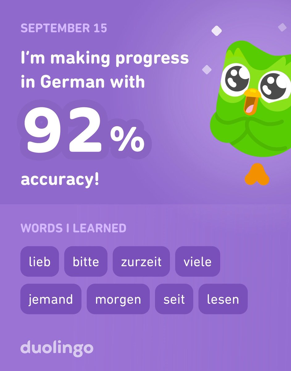 dmemelordss's tweet photo. I’m learning German on Duolingo! It’s free, fun, and effective. https://t.co/wuIBLJcnlm
