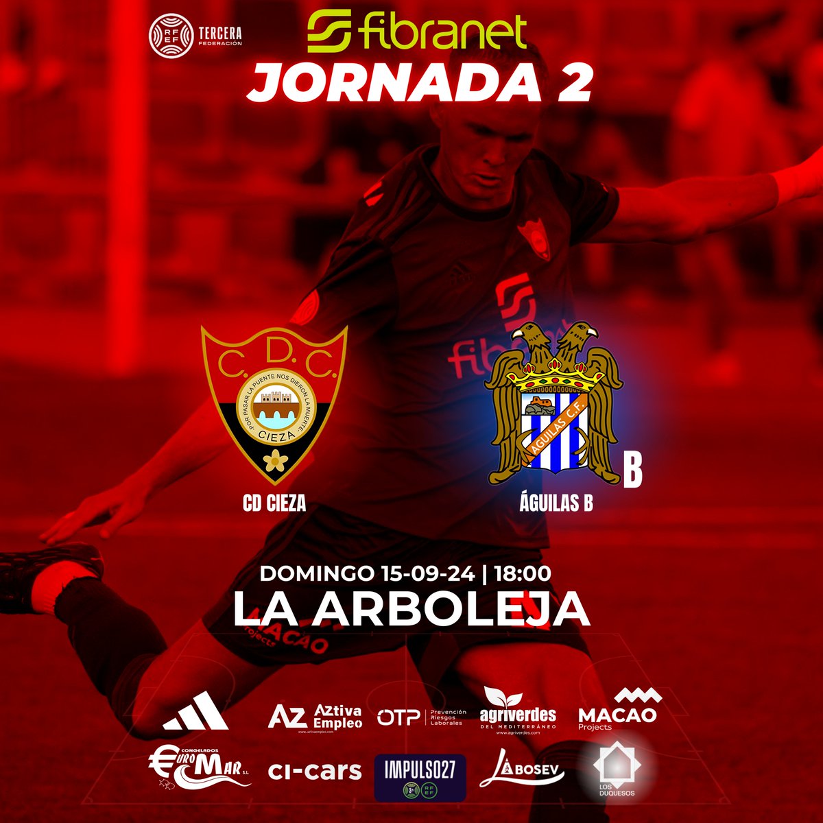 Hola Genteeee!!!!!
Hoy 15 De Septiembre 
Nuestro queridisimo <a href="/cdcieza_/">𝐂𝐥𝐮𝐛 𝐃𝐞𝐩𝐨𝐫𝐭𝐢𝐯𝐨 𝐂𝐢𝐞𝐳𝐚</a> Enfrentará Al <a href="/aguilas_fc/">Águilas F.C.</a> B!!!!!!
A Las 6:30 En La arboleja 🏟💪🏽
No Faltes Y vamos A animar a los nuestros ♥️🖤♥️🖤♥️🖤
FUERZA ESPARTERA ♥️🖤⚫️🔴
