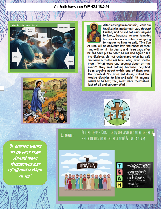 Gospel message to share with EYFS/KS1 pupils this week: