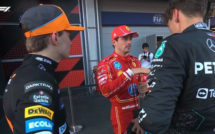 leclercsletters's tweet image. charles explaining the crash between checo and carlos to oscar and george 😭😭