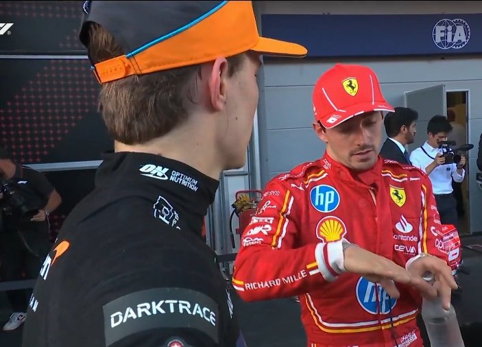 leclercsletters's tweet image. charles explaining the crash between checo and carlos to oscar and george 😭😭