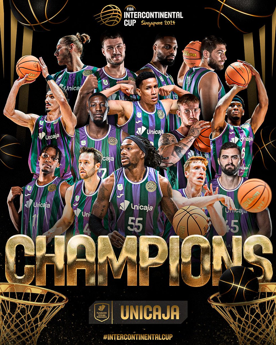 FIBAIC's tweet photo. 🏆 𝗔𝗡𝗢𝗧𝗛𝗘𝗥 𝗢𝗡𝗘 🏆

💚💜 Unicaja add the @FIBA #Intercontinental Cup to their trophy cabinet! https://t.co/EFhChnmVEj