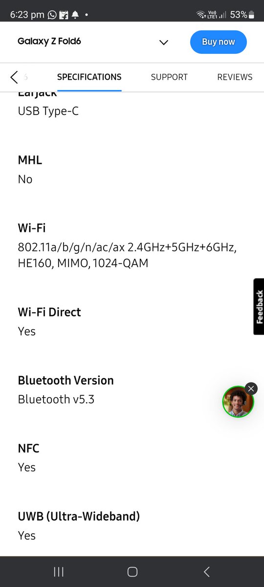 MrCyberTech's tweet image. Galaxy Z Fold 6 has bluetooth 5.3, whereas the Galaxy Buds 3 Pro has bluetooth 5.4. Wtf Samsung