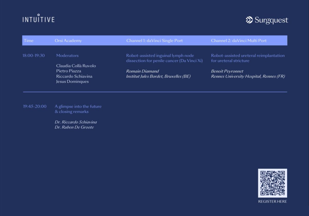 Surgquest (@surgquest) on Twitter photo 🔈FREE LIVE ROBOTIC SURGERY EVENT
Register for the #WRSE12 event by <a href="/surgquest/">Surgquest</a> on October 15th about <a href="/IntuitiveSurg/">Intuitive</a> SinglePort versus Multiport
<a href="/riccardoschiav6/">riccardo schiavina</a> <a href="/Ruben_De_Groote/">Ruben De Groote</a> <a href="/chriseden99/">Christopher Eden</a> <a href="/agalfano/">Antonio Galfano</a> <a href="/peterwiklund/">Peter Wiklund</a> <a href="/minerviniandre/">Andrea Minervini</a> <a href="/benchallacombe/">Ben Challacombe</a> <a href="/AgostinoMattei/">Agostino Mattei</a> <a href="/PorpigliaF/">Porpiglia Francesco</a> 🔈FREE LIVE ROBOTIC SURGERY EVENT
Register for the #WRSE12 event by <a href="/surgquest/">Surgquest</a> on October 15th about <a href="/IntuitiveSurg/">Intuitive</a> SinglePort versus Multiport
<a href="/riccardoschiav6/">riccardo schiavina</a> <a href="/Ruben_De_Groote/">Ruben De Groote</a> <a href="/chriseden99/">Christopher Eden</a> <a href="/agalfano/">Antonio Galfano</a> <a href="/peterwiklund/">Peter Wiklund</a> <a href="/minerviniandre/">Andrea Minervini</a> <a href="/benchallacombe/">Ben Challacombe</a> <a href="/AgostinoMattei/">Agostino Mattei</a> <a href="/PorpigliaF/">Porpiglia Francesco</a>