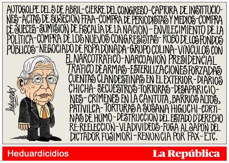 heduardo50's tweet photo. Los tres días de duelo nacional, señora presidenta, debieron ser por los 50 muertos -crímenes de su represión- y no por la muerte del exdictador Fujimori, criminal de lesa humanidad, el más corrupto de nuestra historia y uno de los más corruptos del mundo. https://t.co/pTcuB5T1gp