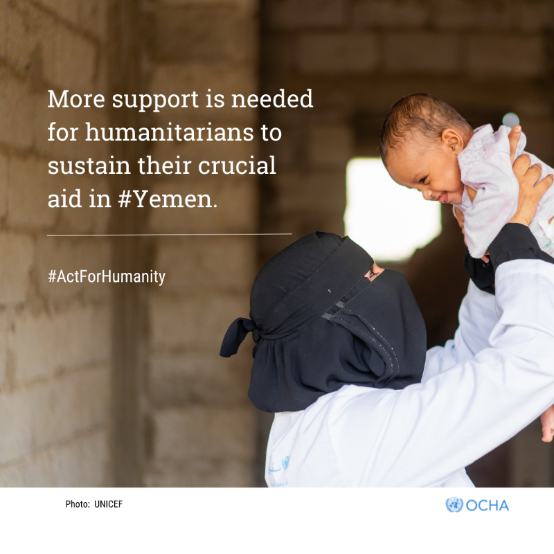 OCHAYemen's tweet photo. Humanitarian partners are reaching 2.7M people 👨‍👩‍👧‍👦 per month with crucial humanitarian assistance and services like food, healthcare, water/sanitation, and nutrition.
 
See ⤵️ below 5️⃣ Facts about the #Yemen Humanitarian Community 
 
#ActForHumanity