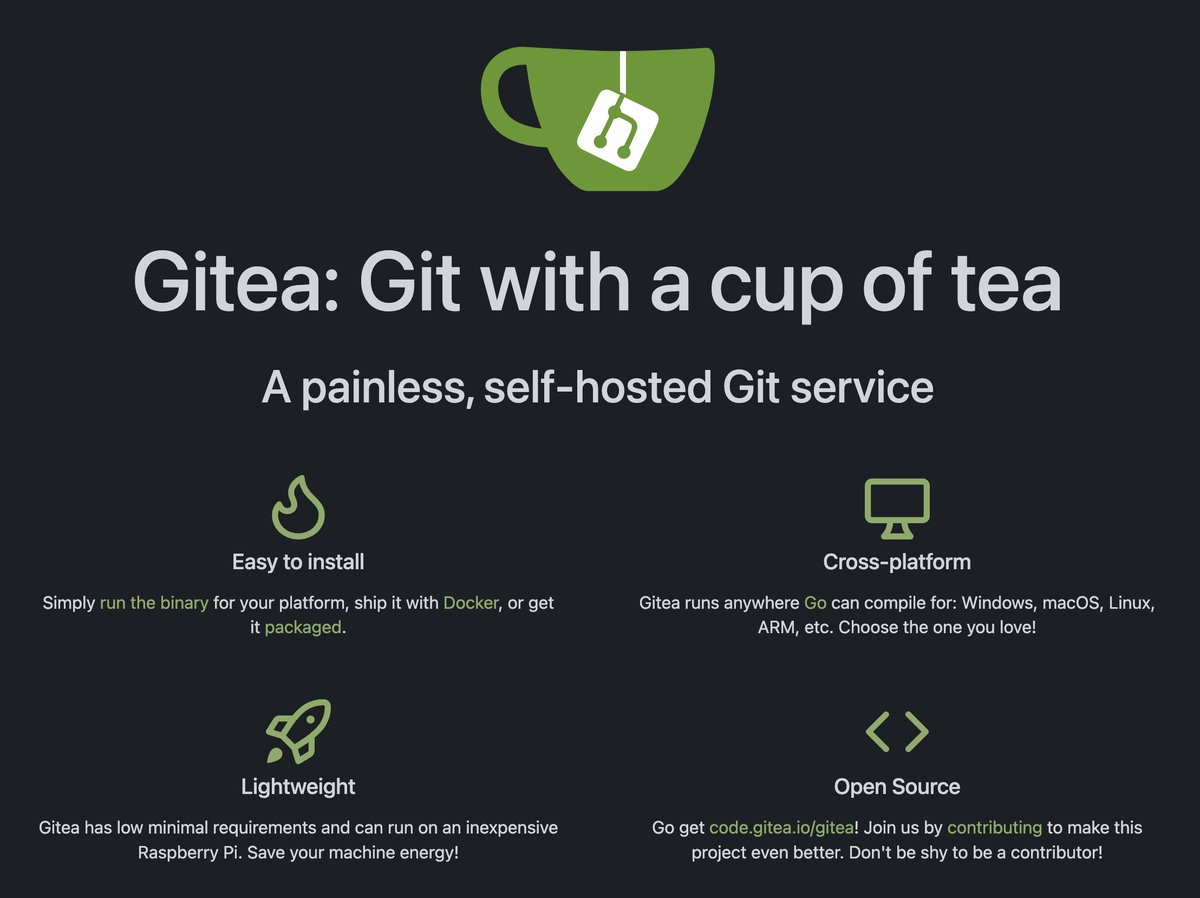 jbo's tweet image. #Gitea is a painless, self-hosted, all-in-one software development service. It includes Git hosting, code review, team collaboration, package registry, and CI/CD. It is similar to GitHub, Bitbucket and GitLab. docs.gitea.com