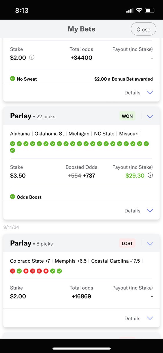 DavidDykstra4's tweet photo. Well, for those of you that listen to @DailyTipMGM on the @betqlapp sponsored by @BetMGM with @JenksDC and @ChelsaMessinger from 6am to 9am EST. My DeGen Parlay didn’t come through BUT this 22 LEG PARLAY DID!!!! #sportsbettingtwitt #CFB2024  #sportsbet #betql #winner #BetMGM https://t.co/06fzEUWWlx