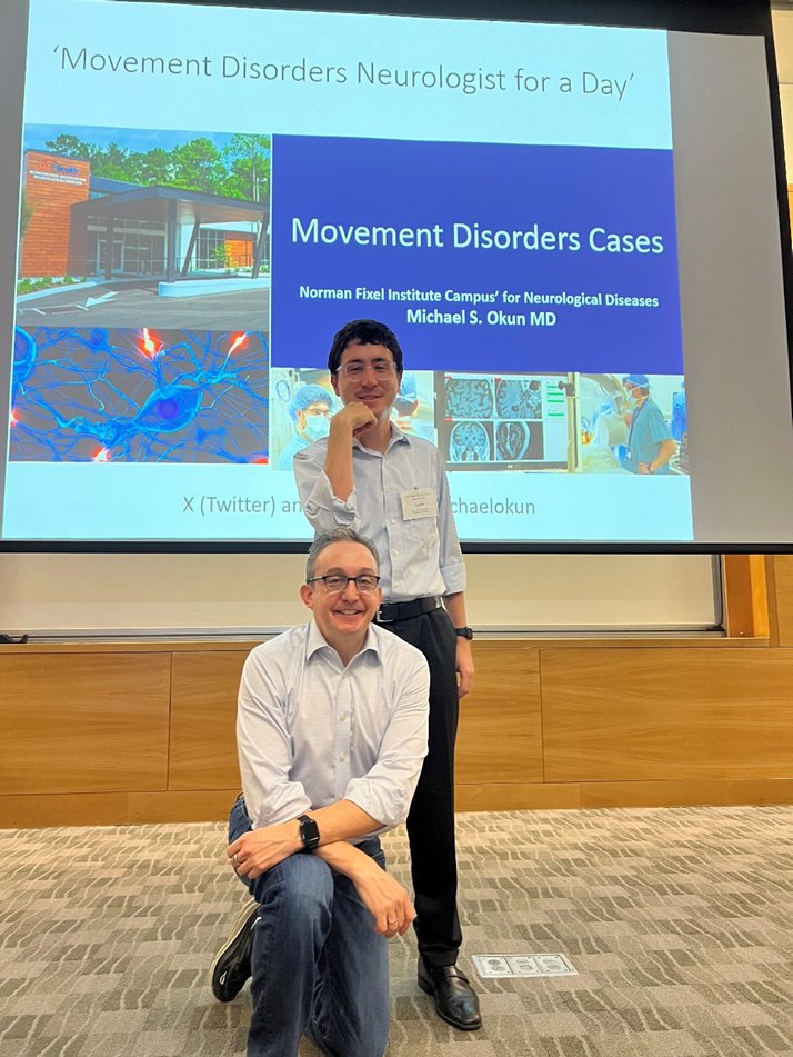 UFNeuroRes's tweet image. UF PGY3 Leo Gozman twinning with our former chair and UF Fixel Institute Director Dr. Okun at the Vanderbilt Movement Course for residents. We so appreciate having access to this great educational resource! @MichaelOkun @FixelInstitute @UFMDC @UFMDFellowship @VUMCneurology