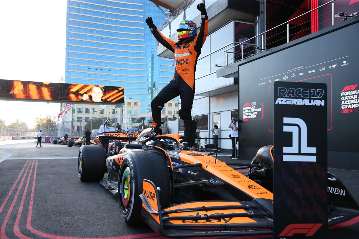 OSCAR PIASTRI WINS IN BAKU!!! Insane drive by Oscar, who carries on his incredible form. 

Lando did an unbelievable job and demonstrated his race craft, finishing in P4 after some awesome overtakes, and took the fastest lap. 

#AzerbaijanGP was one of the best races this season