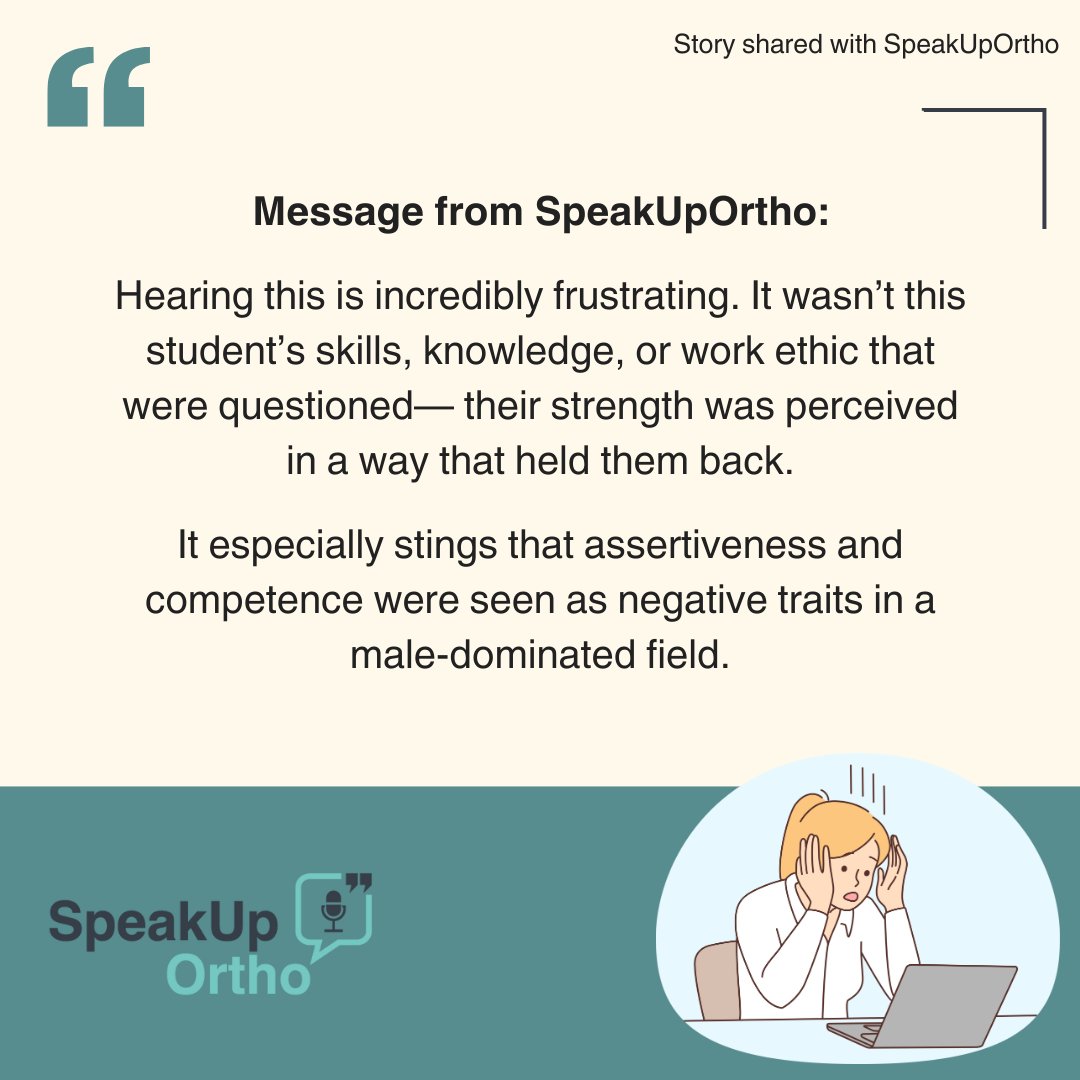 🗣️ When Strength Becomes a Barrier: In a field that often celebrates assertiveness and competence, one female student shares her unexpected challenges in the match process. 🔊🔊
 
#SpeakUpOrtho