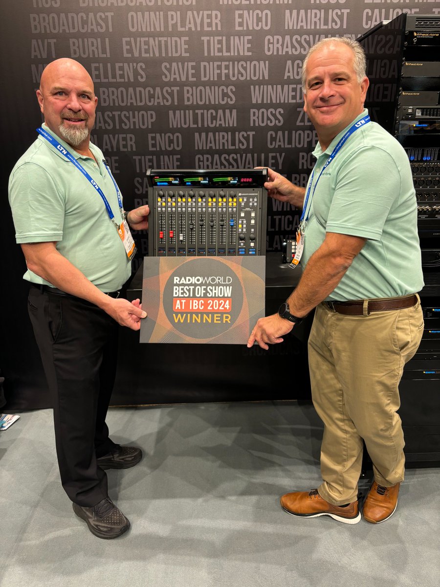 Wheatstone_Corp's tweet image. This happened: IBC 2024 Best of Show awards, X3! One for our Blade 4 fourth gen #AoIP, another for our DMX value console, and yet another for our Strata console and Remote Strata virtual mixer combo. We feel the love!