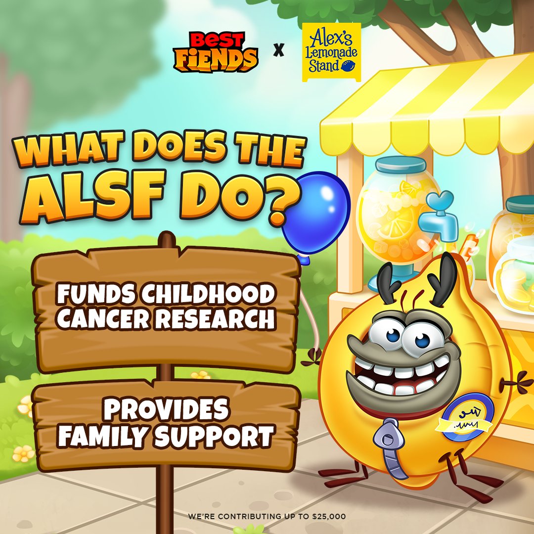 Say "HI" to Alex's Lemonade Stand Foundation! 🍋

ALSF funds pediatric cancer research supports families, and provides travel help. Join us and help raise $25,000! Smash piñatas, send birthday kits and bring smiles to kids: 📲 bit.ly/Best_Fiends