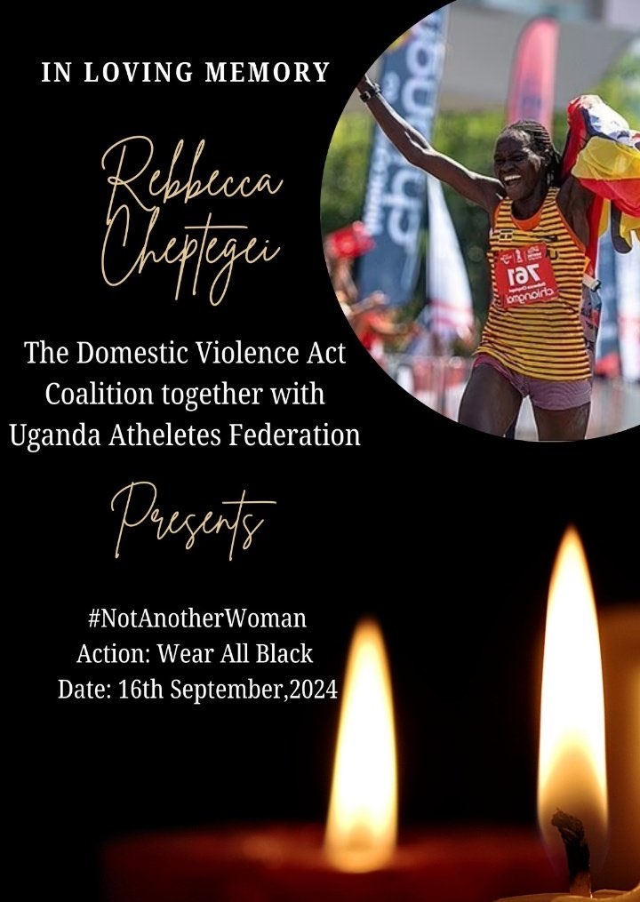 In commemoration of Rebecca Cheptegei, let's all wear black tomorrow as a reminder that #NotAnotherWoman should be subjected to domestic and gender based violence. Let us commit to end this epidemic . <a href="/RobinahR/">Robinah</a> #JusticeForRebecca <a href="/Chrishear1/">#leavingnoonebehind🇺🇬</a> <a href="/gnwp_gnwp/">Global Network of Women Peacebuilders (GNWP)</a> <a href="/awdf01/">African Women's Development Fund</a> <a href="/AlbertMwesigwa1/">Albert Mwesigwa</a>