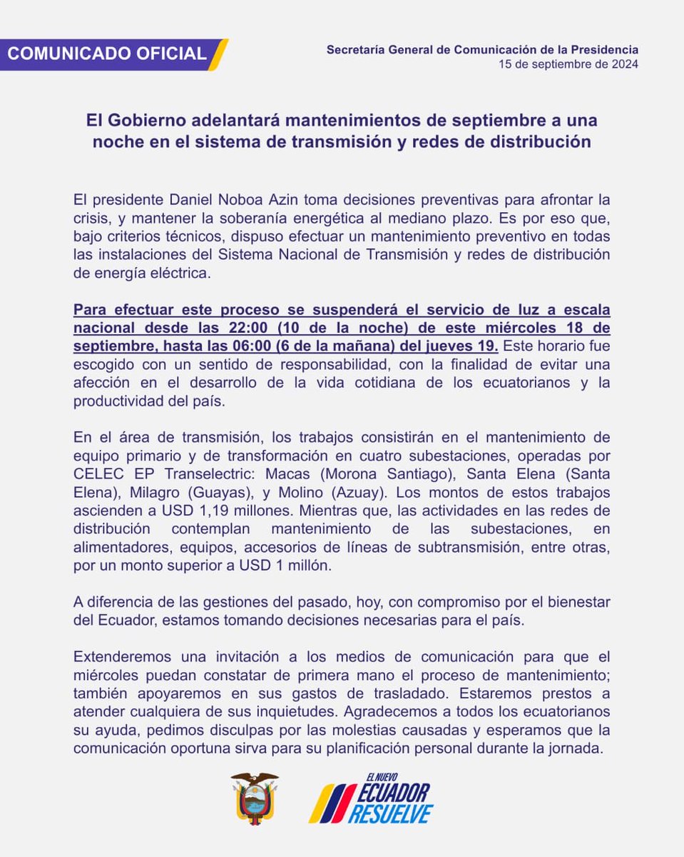 MashiRafael's tweet photo. ¡INEPTOS!
¿Desde cuándo para dar «mantenimiento» se tiene que suspender suministro de energía eléctrica?
¿Saben cuánto le cuesta eso al país?
Todo esto es fruto de la destrucción de los últimos 8 años.
¡INEPTOS!
#LosCorruptosSiempreFueronEllos https://t.co/xr4nsqnW6x