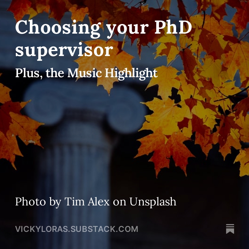 Have you read the latest <a href="/MeetThePhDs/">Meet the PhDs</a> newsletter? Choosing your PhD supervisor open.substack.com/pub/vickyloras… 

Plus, the Music Highlight - have you ever n o t liked a singer or a song and have grown to love them? Check out which one it is for me!