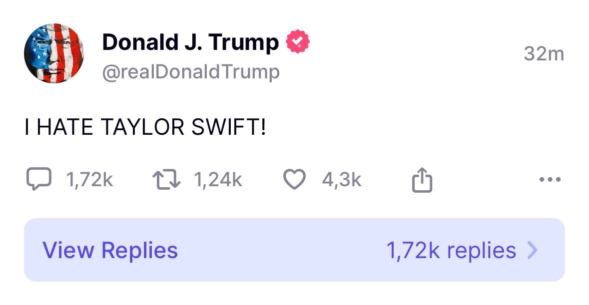 Nanisimo's tweet photo. 🗳️🇺🇸 He ido a comprobarlo yo mismo y sí, es real.

Trump: «ODIO A TAYLOR SWIFT». https://t.co/Ldkp7ipHkw