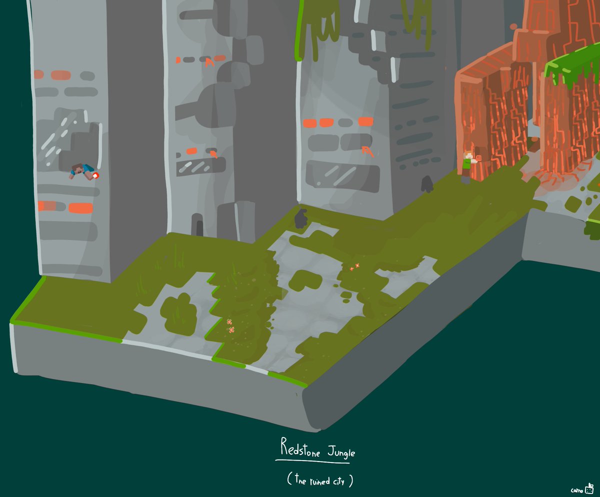 legends_modding's tweet image. Take a peek at a piece of concept art for the &quot;Redstone Jungle&quot; biome by our artist @cartnorafluge! #Minecraft #MinecraftCreator