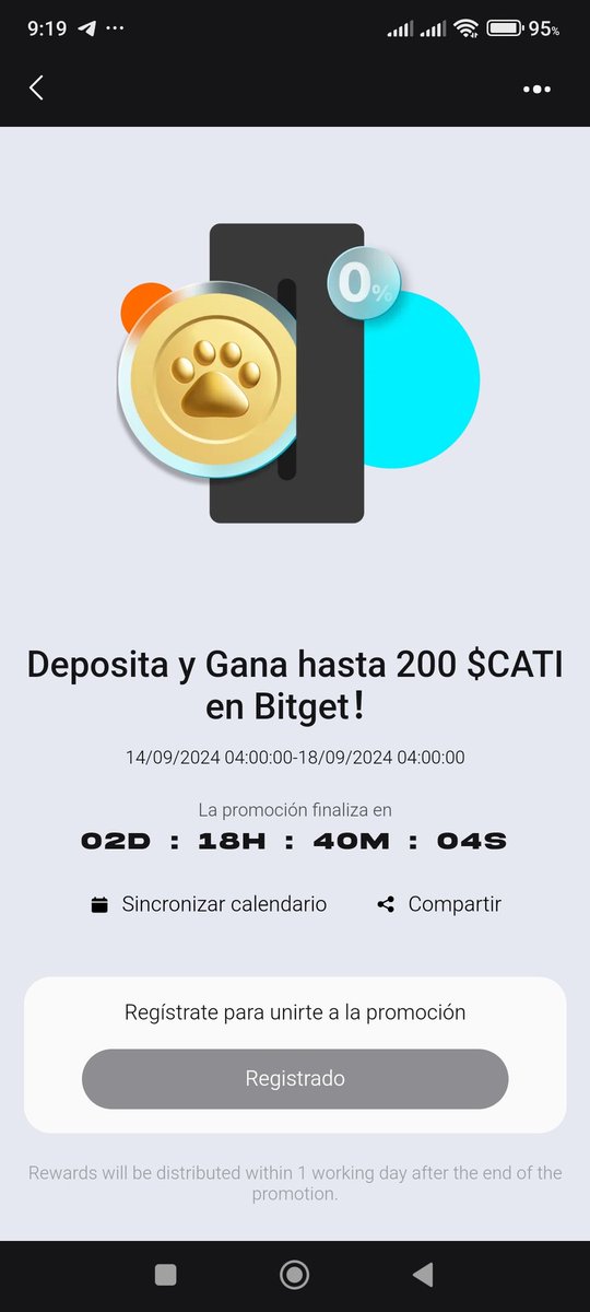 sassuk3's tweet image. #BGB  #BitgetWallet #BitgetBuilders2024 #CATIAirdrop #HamsterKombat
#bitget  
Está por listarse próximamente $CATI y para ello bitget tiene un airdrop de pre-deposito de $15 a $200 $CATI al depositar en bitget! #CATIListBitget 

#CATI #Catizen @CatizenAI