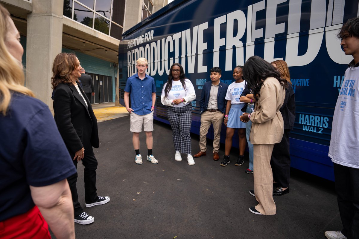 Kamala Harris (@kamalaharris) on Twitter photo It was great to meet with <a href="/BusyPhilipps/">Busy Philipps</a>, <a href="/SophiaBush/">Sophia Bush</a>, and students from UNC Charlotte on my reproductive freedom bus tour.
I have never wavered in my support for reproductive freedoms, and I will always fight for a woman’s right to make decisions about her own body. It was great to meet with <a href="/BusyPhilipps/">Busy Philipps</a>, <a href="/SophiaBush/">Sophia Bush</a>, and students from UNC Charlotte on my reproductive freedom bus tour.
I have never wavered in my support for reproductive freedoms, and I will always fight for a woman’s right to make decisions about her own body.