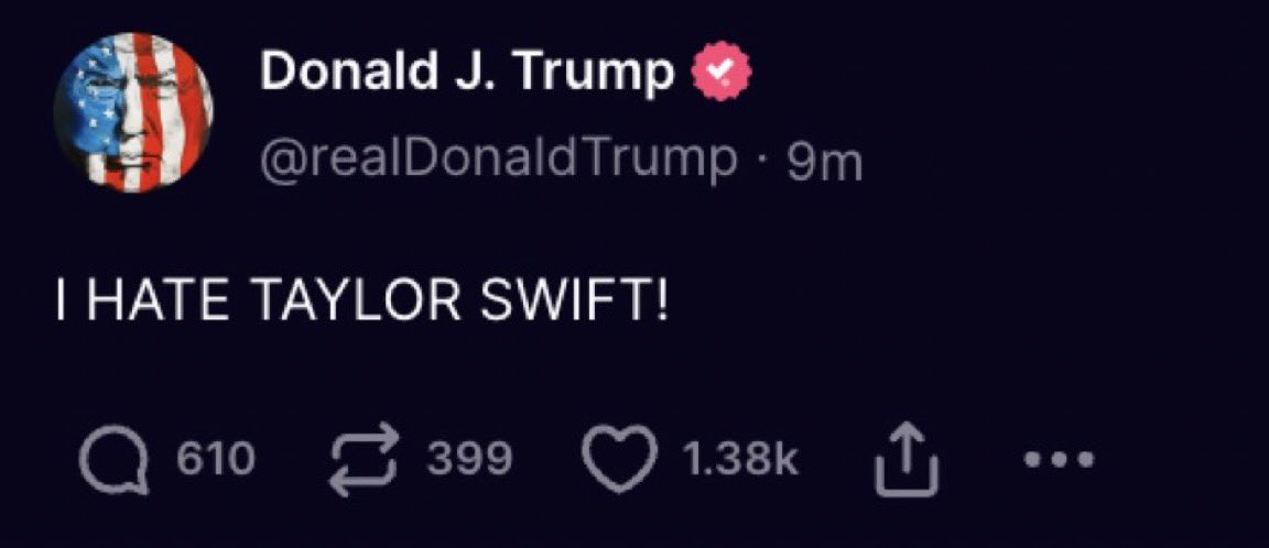 ananavarro's tweet image. Donald Trump has lost what little sanity he had left.
Taylor Swift broke him.