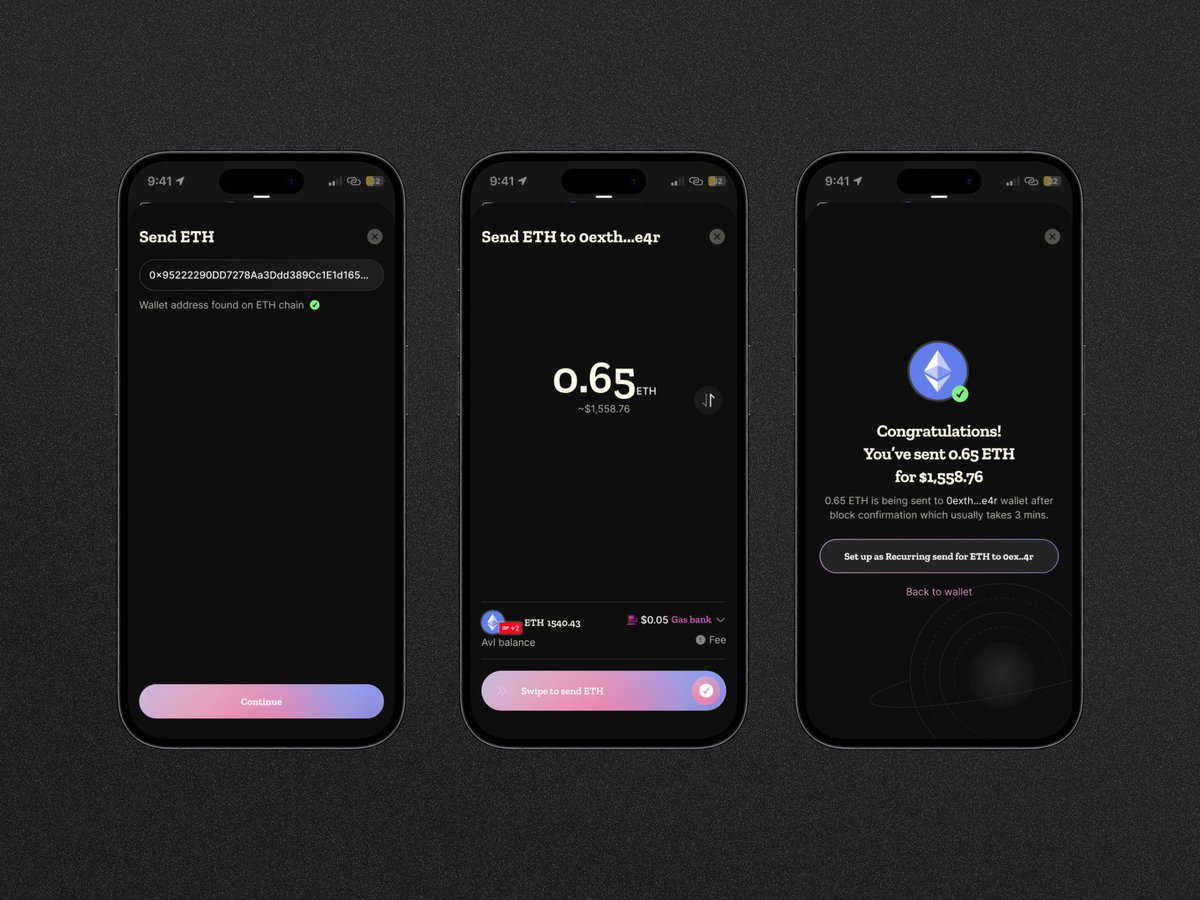 Ade_kola1's tweet image. Send flow for the Multi chain wallet showing chain abstraction and account abstraction at work 😌

#smartcontractwallet #accountsbstraction #smartwallet #chainabstraction #cryptoapp #appdesign