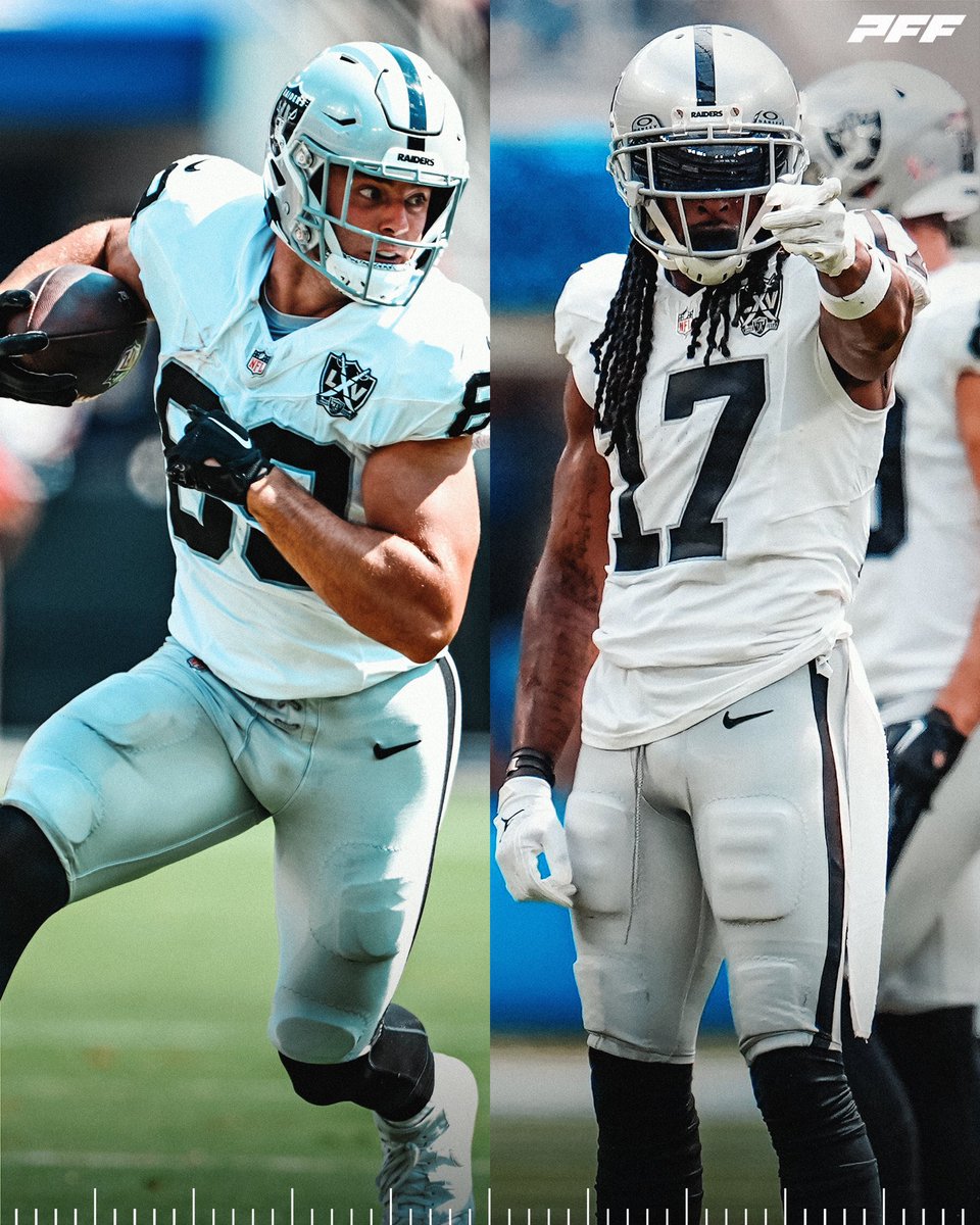 PFF's tweet photo. Brock Bowers and Davante Adams vs the Ravens:

☠️ 18 receptions
☠️ 208 receiving yards
☠️ 1 touchdown https://t.co/3EAn4Dhtwg