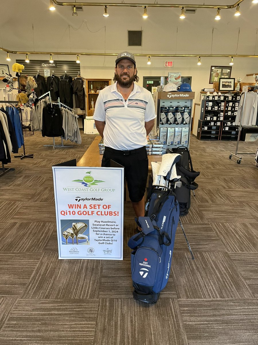Congratulations to Andrew Piperni for winning a set of <a href="/TaylorMadeCA/">TaylorMade Canada</a> Qi10 Golf Clubs! Thanks to everyone that entered by booking a tee time from May to August. <a href="/HazelmereGC/">Hazelmere Golf Course</a> <a href="/Swaneset/">Swaneset Bay Resort</a>