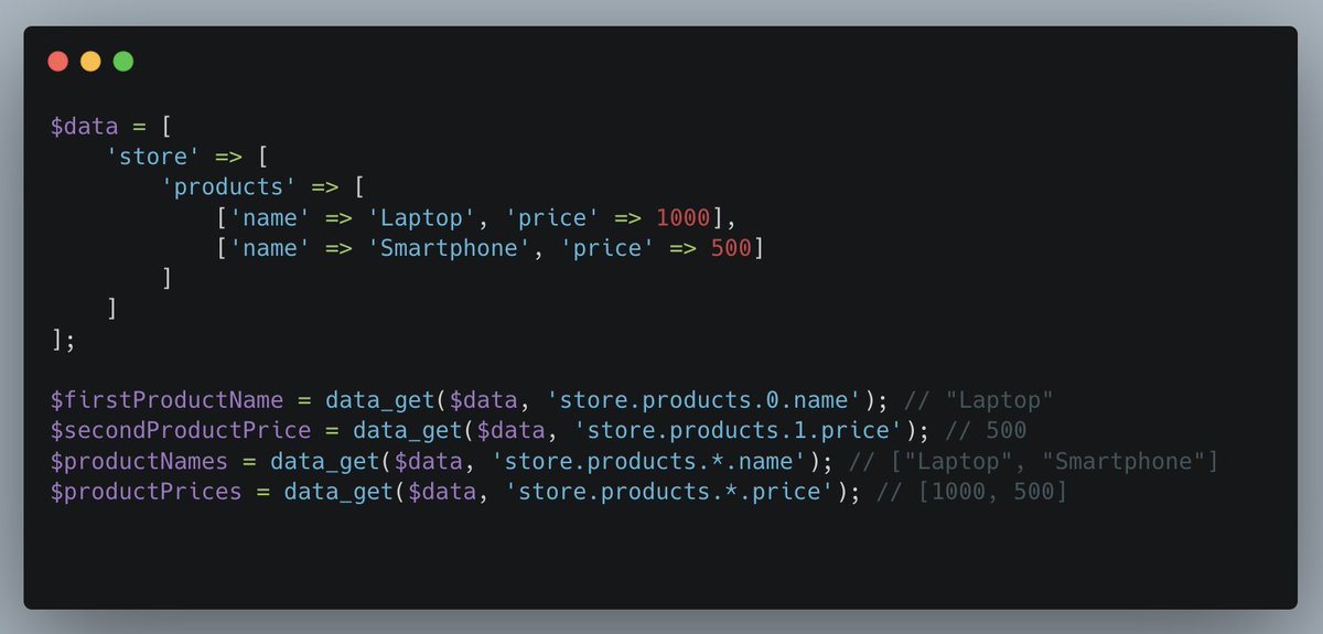 MikelAlilaj's tweet photo. Laravel Tip💡: The data_get Helper

Handling nested data? Use data_get to simplify access! 🚀

#Laravel #WebDevelopment #CodingTips #PHP #Programming https://t.co/VRsAJobBQg