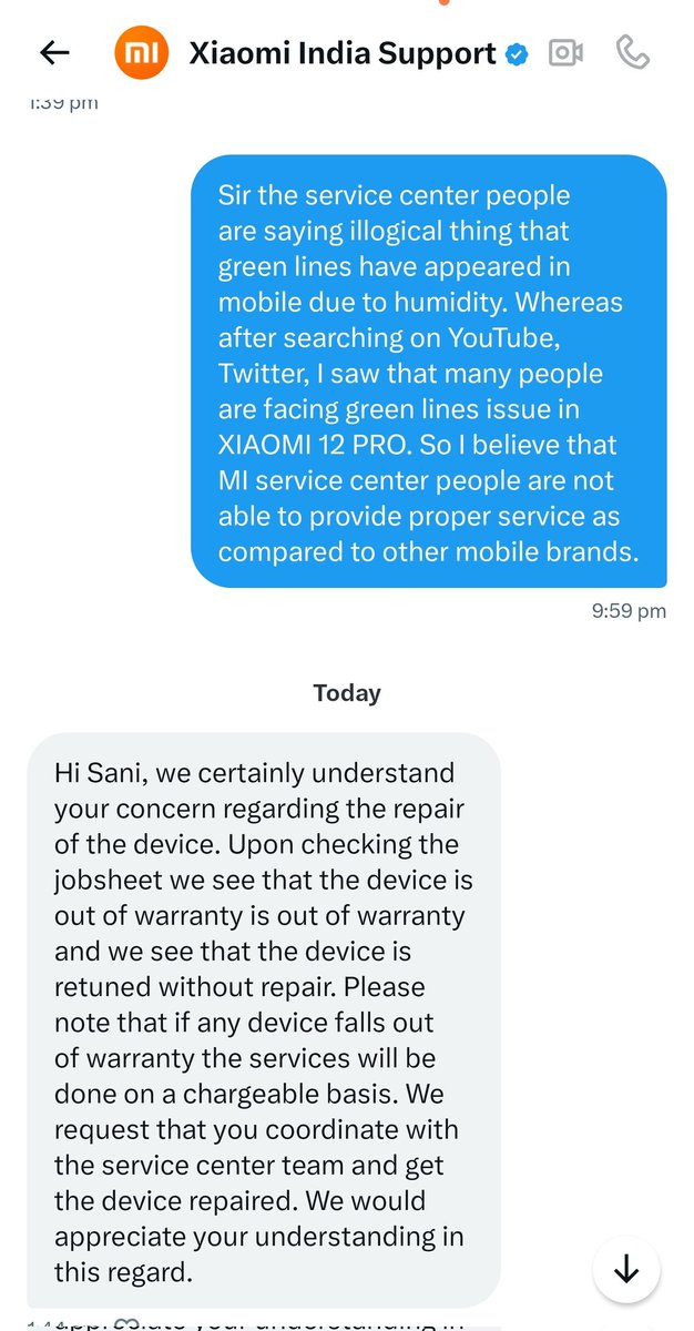 KSani654's tweet photo. @Vivo_India #xiaomiindia
Xiaomi 12 pro jo 50k price me mobile liya tha after 15 month baad update ke karan green lines issues par MI service centre , MI support bale 16500 rupaye charge bata rhe hai😢😢😢 , https://t.co/ZQpx5jMqij