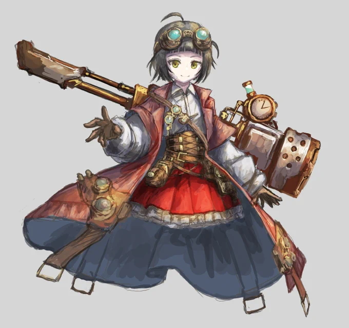 参考画像を見ながら塗りやデザインの練習～友達のかこちゃんをスチームパンク風味に仕立ててみました 