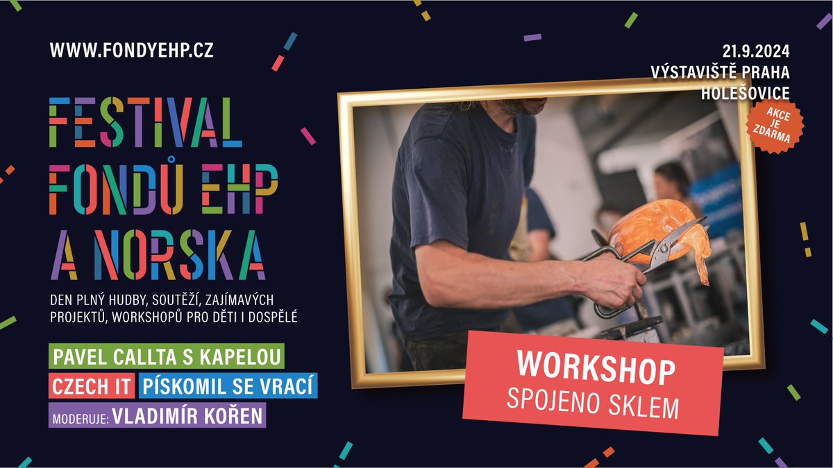 🎨✨ Přiveďte své malé umělce na hravý workshop skleněných obrázků do dětské zóny (🕚 11:00-18:00)! Sklářská drť se promění ve skvostná díla 🖼️. Kreativní zábava podpořená Fondy EHP a Norska. #FestivalFondůEHPaNorska #FestivalEHPaN