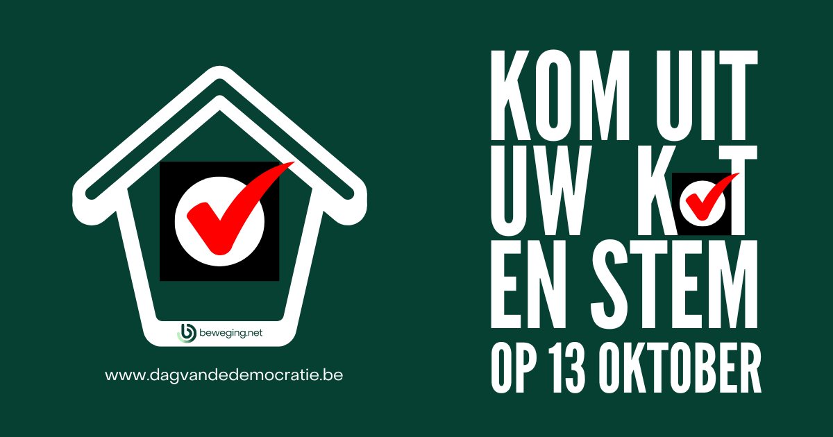 In een echte democratie telt iedereen mee, daarom roepen wij op om op 13 oktober te stemmen. #dagvandedemocratie
