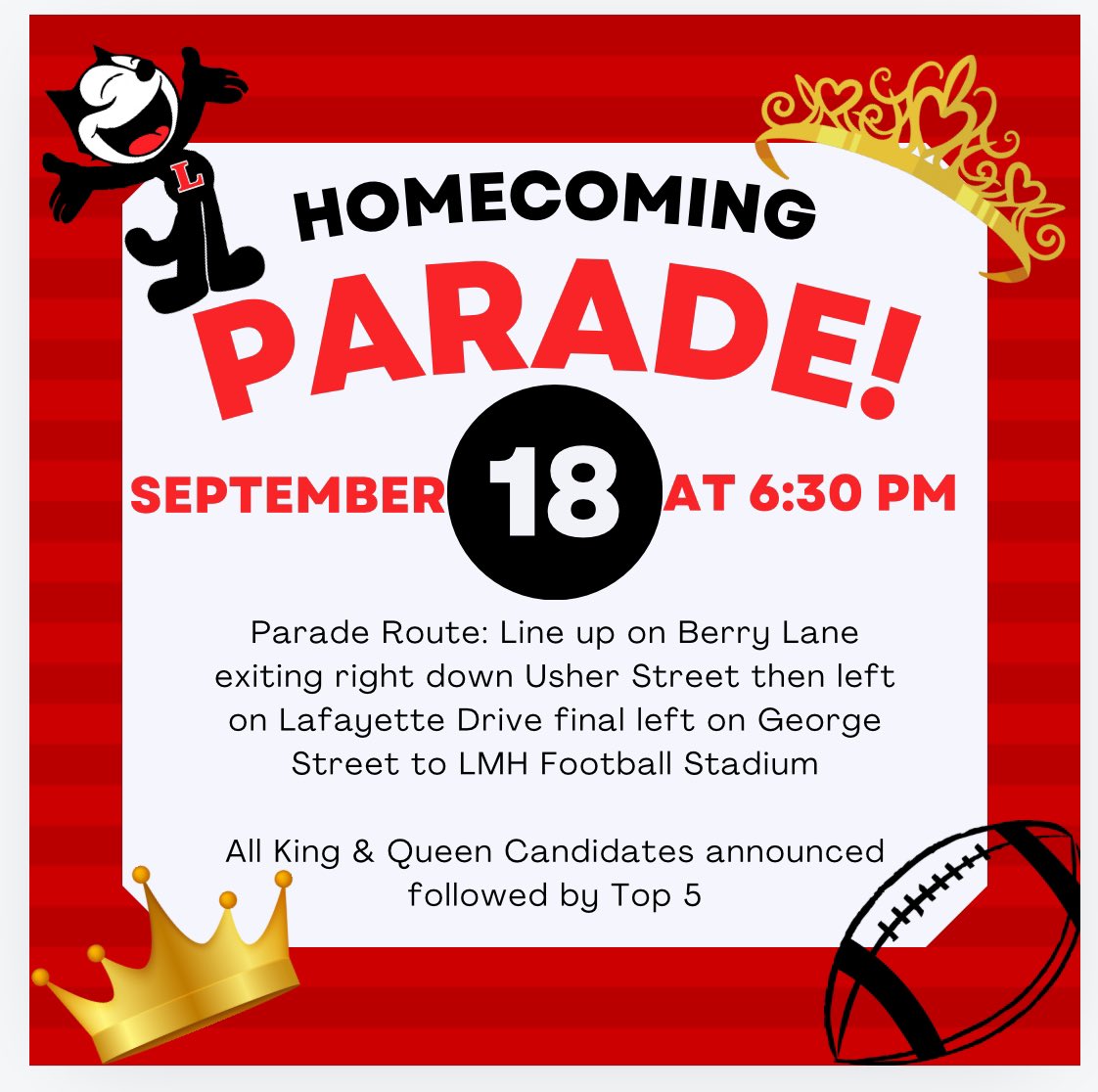 BerryStudentCo's tweet photo. Homecoming Parade!!!! 
Wednesday Sept 18th 6:30pm
@Berry_Principal @LHS_Berries https://t.co/olcCb5vjKj