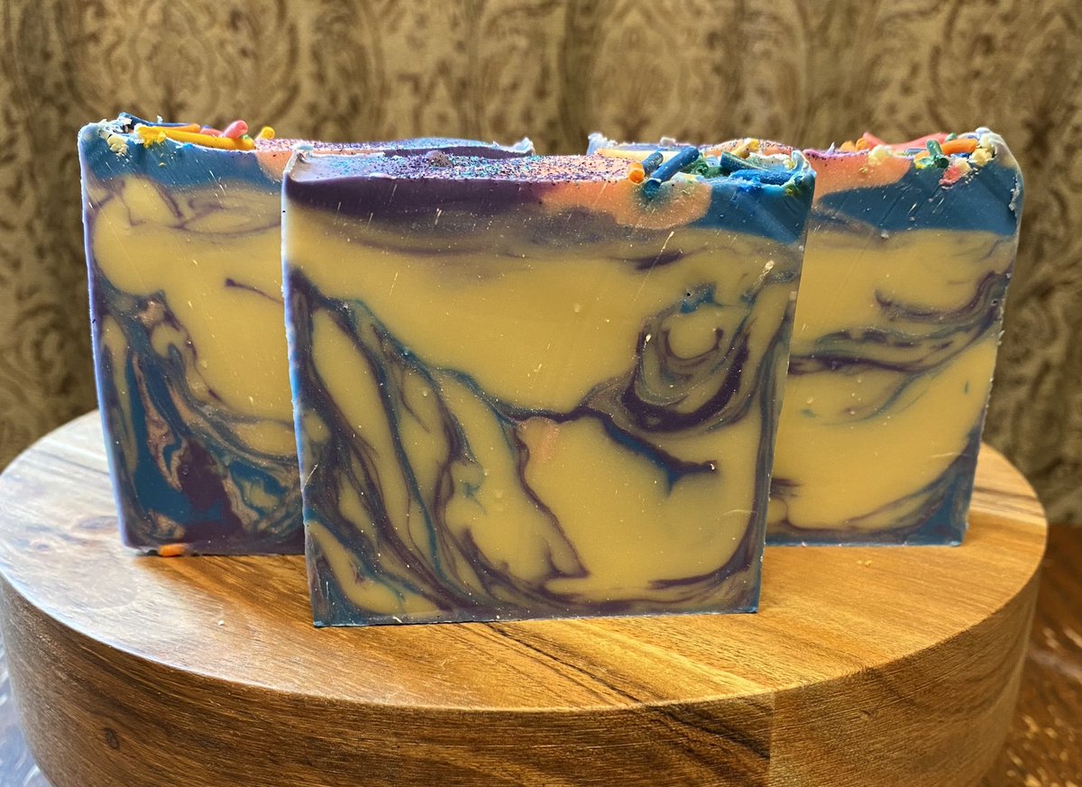 We just finished a new batch of our organic, cold process, “Unicorn” Soap. It smells like fruit loops and kids absolutely love the smell. It has soap sprinkles and cosmetic grade glitter on top. Buy 5 bars and get free shipping.
